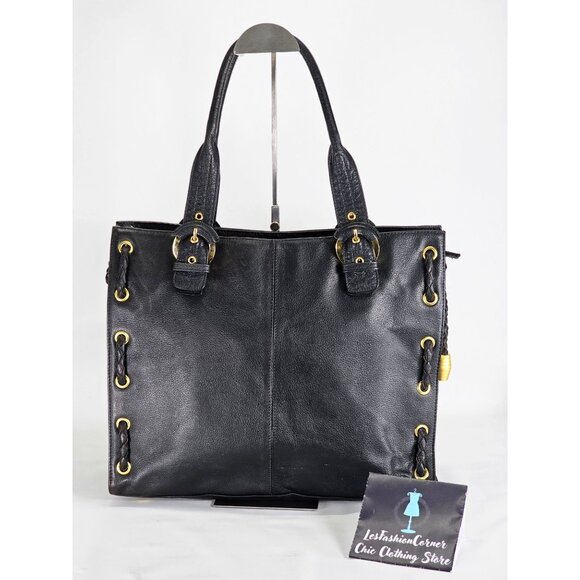 APC Handbags - A.P.C Black Pebble Leather Shoulder Bag Gold Tone Hardware Size Large 396